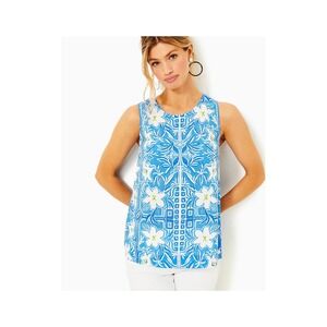 Lilly Pulitzer Iona Lunar Blue My Flutter Half Blouse Womens XL Resort Vacation